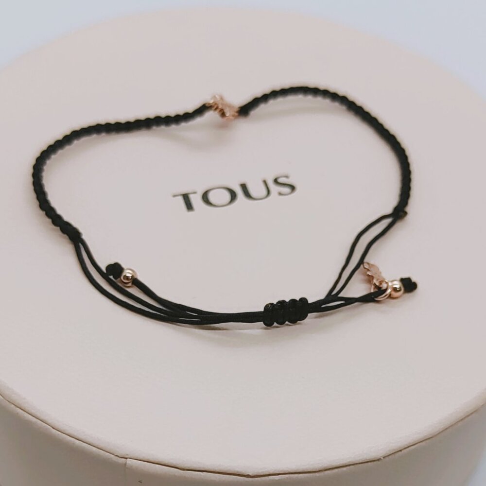 TOUS Motif cross Bracelet in Rose Gold Vermeil with Spinels and black Cord - Picture 6 of 11